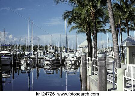 Stock Photograph - Coconut Grove Fl Boats Docked At Pier . Fotosearch