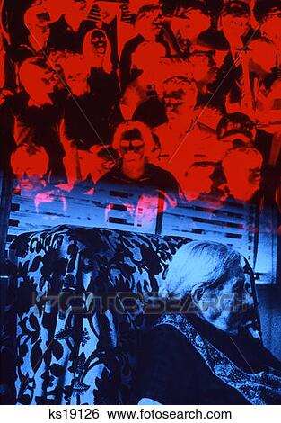 Composite Of Crowd And Woman Looking Out Window Sitting In Chair Red Blue View Large Photo Image Stock Photograph - Composite Of Crowd And Woman Looking Out Window Sitting In Chair Red Blue. Fotosearch