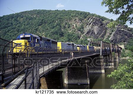 Csx Freight Train Crossing Potamac River Bridge Harpers Ferry Wv  View Large Photo Image Stock Photography - Csx Freight Train Crossing Potamac River Bridge Harpers Ferry Wv . Fotosearch