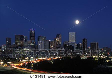 Denver, Colorado Full Moon Rising Over Skyline View Large Photo Image Stock Image - Denver, Colorado Full Moon Rising Over Skyline. Fotosearch
