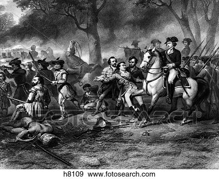 Stock Photo - Engraving Of George Washington On Horseback Leading Troops At Battle Of Monongahela French And Indian War 1754-1763. Fotosearch