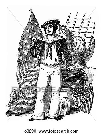 Engraving Of Old-Time Sailor Holding Sextant Next To Eagle & American Flag View Large Photo Image Stock Image - Engraving Of Old-Time Sailor Holding Sextant Next To Eagle & American Flag . Fotosearch