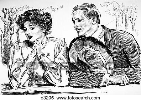 Engraving Of Turn Of The Century Man & Woman Leaning On Fence Outside With Trees In Background View Large Photo Image Stock Photography - Engraving Of Turn Of The Century Man & Woman Leaning On Fence Outside With Trees In Background . Fotosearch
