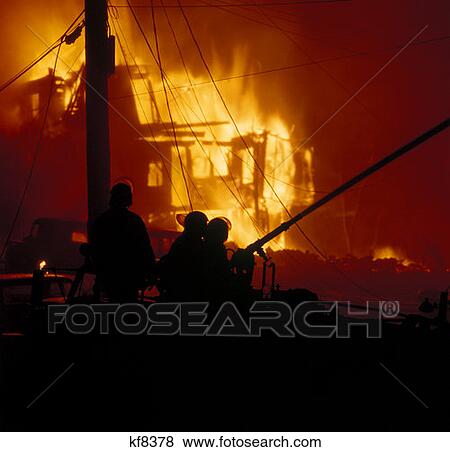 Fire & Firemen Silhouette View Large Photo Image Stock Photo - Fire & Firemen Silhouette . Fotosearch