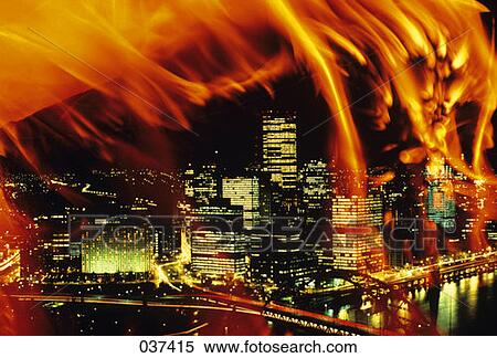 Fire Flames City Night View Large Photo Image Stock Photography - Fire Flames City Night. Fotosearch