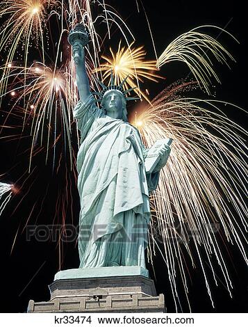 Fireworks Explode Behind Statue Of Liberty New York, Ny View Large Photo Image Picture - Fireworks Explode Behind Statue Of Liberty New York, Ny. Fotosearch