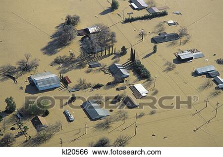 Stock Photograph - Flooded Homes Northern Sacramento Valley Ca January 1997 . Fotosearch