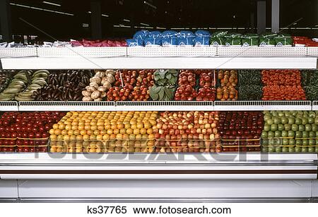 Fruits And Vegetables In Dispaly Case At Grocery Store View Large Photo Image Stock Photography - Fruits And Vegetables In Dispaly Case At Grocery Store . Fotosearch