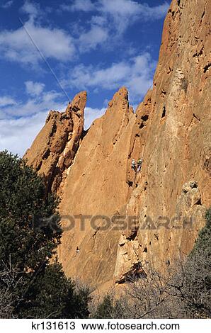 Stock Image - Garden Of The Gods Climbers Sandstone Formations Colorado Springs. Fotosearch