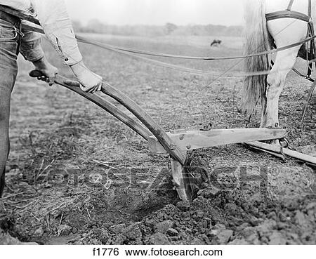 Gezeichneten Pferd Pflug Bauernhof Landwirt Landwirtschaft Fruher Stock Fotograf F1776 Fotosearch