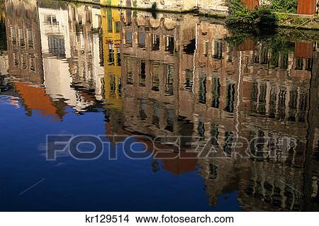 Ghent Belgium Kraanlei Buildings Reflected In Canal Water  View Large Photo Image Picture - Ghent Belgium Kraanlei Buildings Reflected In Canal Water . Fotosearch
