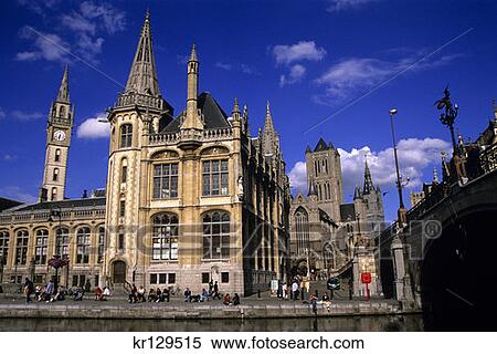 Stock Photography - Ghent Belgium Kraanlei City Center Along Graslei Street . Fotosearch