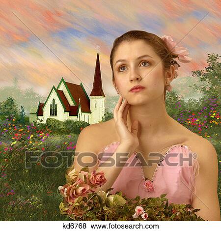 Girl Wearing Pink Ballet Costume With Flowers In Hair Painted Background Church And Garden View Large Photo Image Stock Photo - Girl Wearing Pink Ballet Costume With Flowers In Hair Painted Background Church And Garden . Fotosearch