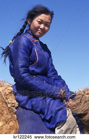 Stock Photography - Gobi Desert Mongolia Portrait Of Woman On Camel . Fotosearch