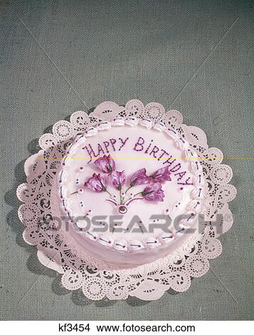 Happy Birthday Cake With White Frosting And Pink Letters And Flowers View Large Photo Image Picture - Happy Birthday Cake With White Frosting And Pink Letters And Flowers. Fotosearch