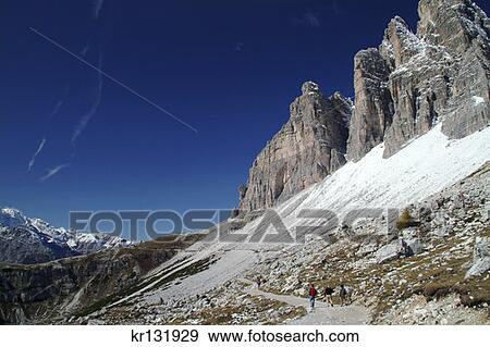 Hikers On Trail Refugio Locatelli Parco Naturale Dolomiti De Sesto Italian Alps Cortina D'Ampezzo View Large Photo Image Stock Photo - Hikers On Trail Refugio Locatelli Parco Naturale Dolomiti De Sesto Italian Alps Cortina D'Ampezzo. Fotosearch