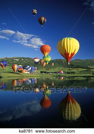 Hot Air Balloons Reflected In Lake Snowmass, Co View Large Photo Image Stock Image - Hot Air Balloons Reflected In Lake Snowmass, Co. Fotosearch