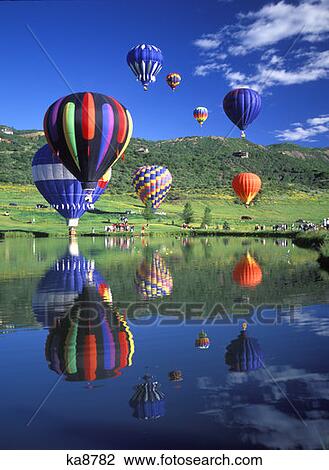 Hot Air Balloons Reflected In Lake Snowmass Co View Large Photo Image Stock Image - Hot Air Balloons Reflected In Lake Snowmass Co . Fotosearch