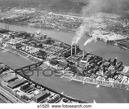 Stock Image - Industrial Oil Refinery City Aerial Retro. Fotosearch