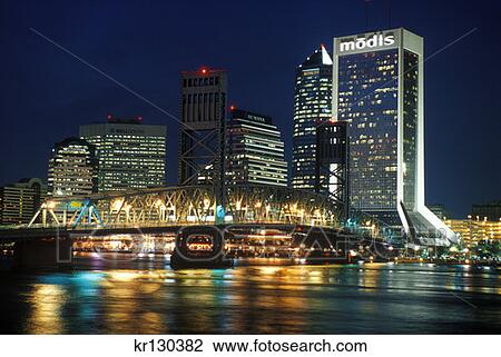 Stock Image - Jacksonville Florida Downtown Skyline At Night . Fotosearch