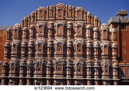 Picture - Jaipur Rajasthan India Architectural Detail Of Hawa Mahal Palace Of Wind . Fotosearch