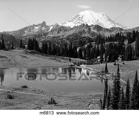 Stock Image - Lake Mountains Retro. Fotosearch