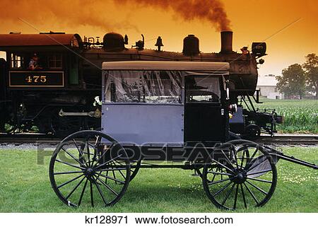 Lancaster County Pa Amish Horse Drawn Carriage Strasburg Railroad Steam Engine Locomotive Train View Large Photo Image Stock Image - Lancaster County Pa Amish Horse Drawn Carriage Strasburg Railroad Steam Engine Locomotive Train . Fotosearch