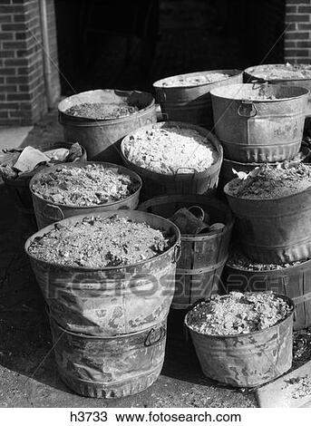 Large Pile Of Metal Ash Cans Full Of Ashes Fossil Fuel Residue