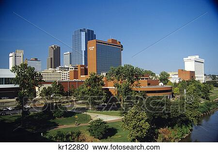 Stock Image - Little Rock, Ar Downtown Skyline Seen From Arkansas River. Fotosearch
