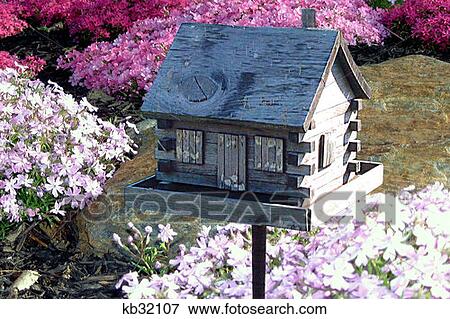 Log Cabin Style Birdhouse In Garden View Large Photo Image Stock Photo - Log Cabin Style Birdhouse In Garden . Fotosearch