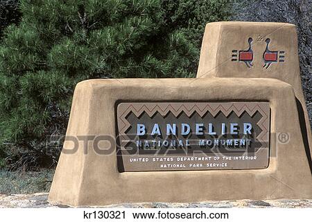 Stock Image - Los Alamos New Mexico Entrance To Bandelier National Monument Pueblo Civilization . Fotosearch