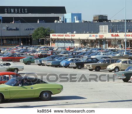 Mall Shopping Area Parking Lot Retro Cars View Large Photo Image Picture - Mall Shopping Area Parking Lot Retro Cars. Fotosearch