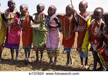 Picture - Masai Children Singing And Dancing Masai Mara Kenya. Fotosearch