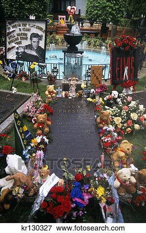Memphis Tennessee Graceland Estate Flowers And Momentos At Elvis Presley Grave View Large Photo Image Stock Photo - Memphis Tennessee Graceland Estate Flowers And Momentos At Elvis Presley Grave . Fotosearch