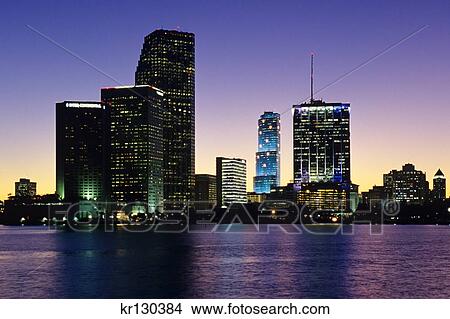 Picture - Miami Florida Downtown Skyline At Night . Fotosearch