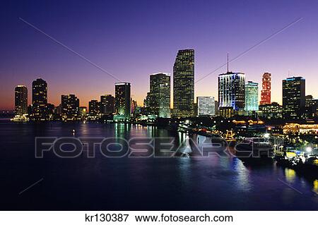 Miami Florida Downtown Skyline At Night View Large Photo Image Stock Photo - Miami Florida Downtown Skyline At Night . Fotosearch