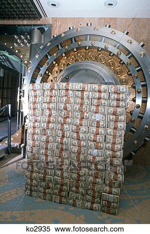 Stock Photography - Money Stacked By Bank Vault 432 000 $1 Bills . Fotosearch