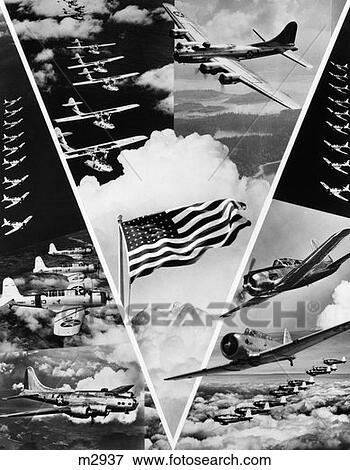 Montage In Shape Of V American Flag In Center Aviation Motif Military Airplanes Victory Of The Air Ww2 View Large Photo Image Stock Photo - Montage In Shape Of V American Flag In Center Aviation Motif Military Airplanes Victory Of The Air Ww2 . Fotosearch