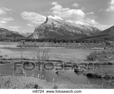 Mountains Lake Retro Mts Rundle Canada View Large Photo Image Picture - Mountains Lake Retro Mts Rundle Canada. Fotosearch