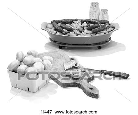 Stock Photo - Mushrooms Sausage Retro. Fotosearch