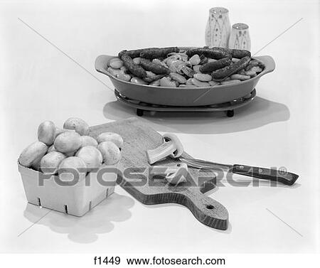 Stock Photo - Mushrooms Sausages Retro. Fotosearch