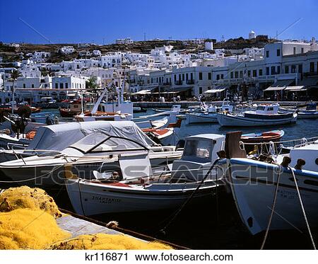 Mykonos Greece Fishing Boats In Harbor View Large Photo Image Stock Image - Mykonos Greece Fishing Boats In Harbor . Fotosearch