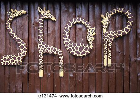 Picture - Nairobi, Kenya Shop Sign At Giraffe Center. Fotosearch