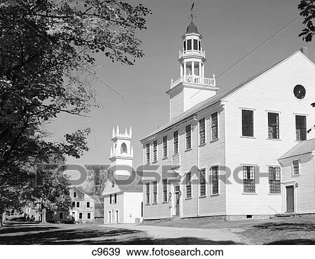 New England Village Church And Town Hall View Large Photo Image Stock Photo - New England Village Church And Town Hall. Fotosearch