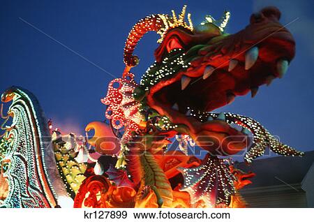 Stock Photo - New Orleans La Float In Mardi Gras Parade At Night . Fotosearch