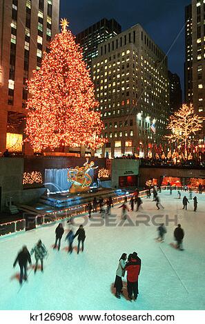 New York New York People Ice Skating In Rockefeller Center At Christmas Time  View Large Photo Image Stock Photo - New York New York People Ice Skating In Rockefeller Center At Christmas Time . Fotosearch