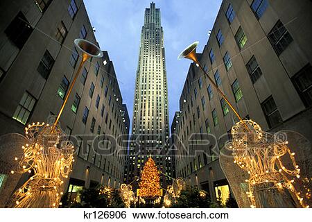 New York New York Rockefeller Center Angels And Christmas Tree At Night View Large Photo Image Stock Photograph - New York New York Rockefeller Center Angels And Christmas Tree At Night . Fotosearch