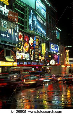 Stock Photography - New York New York Traffic In Times Square At Night . Fotosearch