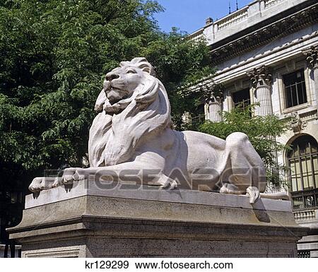 Stock Photo - New York Ny Lion Sculpture At New York Public Library . Fotosearch