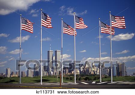 New York Ny Lower Manhattan Skyline Seen Through Flags View Large Photo Image Stock Image - New York Ny Lower Manhattan Skyline Seen Through Flags . Fotosearch